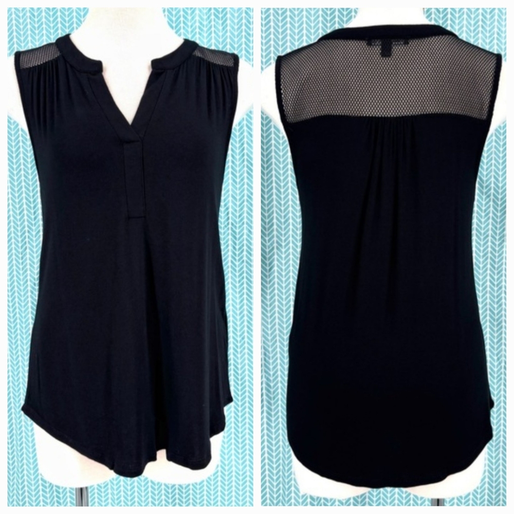 Soft Black Mesh Panel Sleeveless Top